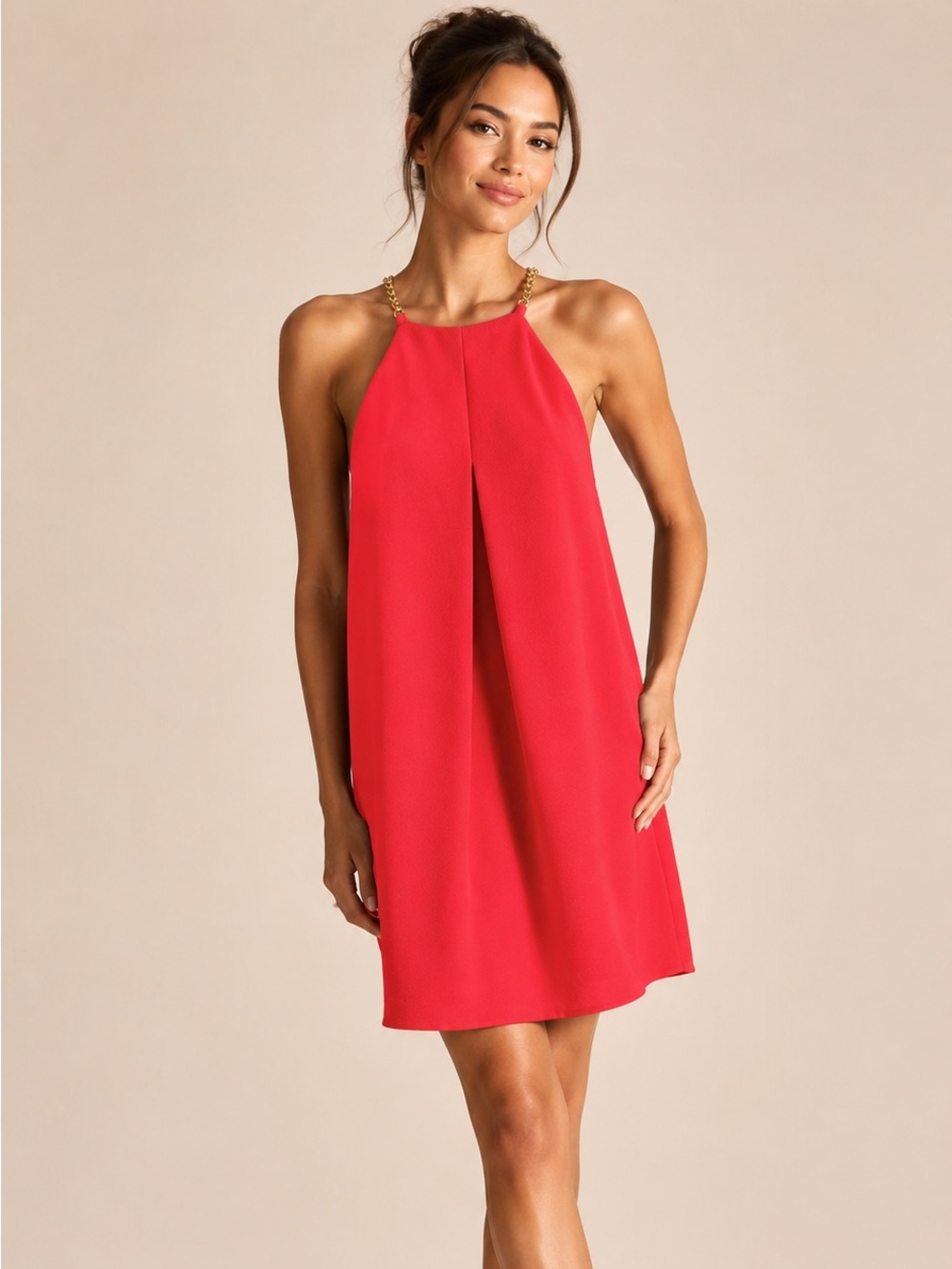 Trina Turk Red Halter Mini Dress w Chain Straps…Please read siziing description